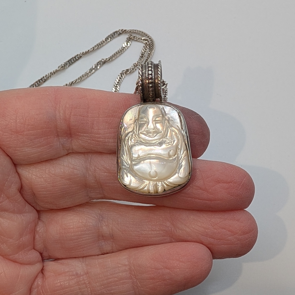 Kenneth Huang Mother Of Pearl And Silver Buddha Necklace